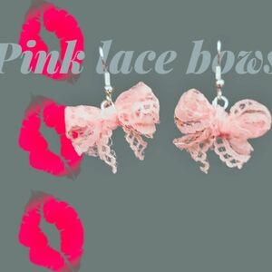 Pink Lace Bow Earrings